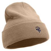 Jumping Fish Icon Embroidered 12 inch Acrylic Cuffed Long Beanie - Khaki OSFM