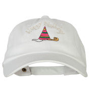 Glitter Happy Birthday with Hat Embroidered Unstructured Washed Cap