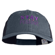 Stay Positive Embroidered Washed Twill Trucker Cap - Navy Navy OSFM