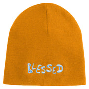 Blessed Wordmark Embroidered 8" Acrylic Short Blank Beanie - Gold OSFM