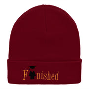 Finished Celebratory Phrase Embroidered Long Knitted Beanie