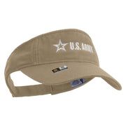 Licensed US Army Star Embroidered Pro Style Cotton Twill Washed Visor - Khaki OSFM