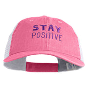 Stay Positive Embroidered Washed Twill Trucker Cap - Hot Pink White OSFM