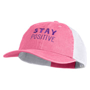 Stay Positive Embroidered Washed Twill Trucker Cap - Hot Pink White OSFM