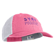 Stay Positive Embroidered Washed Twill Trucker Cap - Hot Pink White OSFM