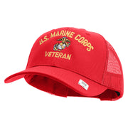 US Marine Corps Veteran Design Embroidered 6 Panel Structured Cotton Twill Mesh Cap Made in USA - Red OSFM