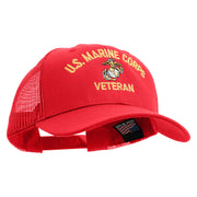 US Marine Corps Veteran Design Embroidered 6 Panel Structured Cotton Twill Mesh Cap Made in USA - Red OSFM