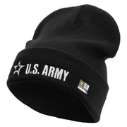 Licensed US Army Star Embroidered 12 Inch Long Knitted Beanie - Black OSFM