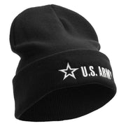 Licensed US Army Star Embroidered 12 Inch Long Knitted Beanie - Black OSFM