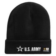 Licensed US Army Star Embroidered 12 Inch Long Knitted Beanie - Black OSFM