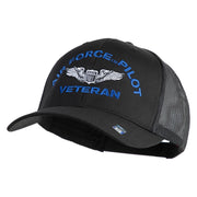 U.S. Air Force Pilot Veteran Embroidered Solid Cotton Twill Mesh Prostyle Cap - Black OSFM