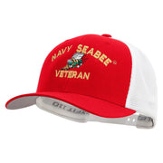 Licensed US Navy Seabee Veteran Embroidered Flexfit 2 Tone Mesh Cap - Red-White OSFM