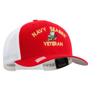 Licensed US Navy Seabee Veteran Embroidered Flexfit 2 Tone Mesh Cap - Red-White OSFM