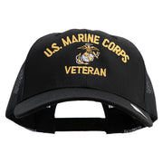 US Marine Corps Veteran Design Embroidered 6 Panel Structured Cotton Twill Mesh Cap Made in USA - Black OSFM