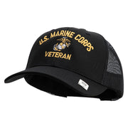 US Marine Corps Veteran Design Embroidered 6 Panel Structured Cotton Twill Mesh Cap Made in USA - Black OSFM