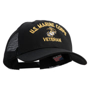US Marine Corps Veteran Design Embroidered 6 Panel Structured Cotton Twill Mesh Cap Made in USA - Black OSFM