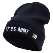 Licensed US Army Star Embroidered 12 Inch Long Knitted Beanie - Navy OSFM