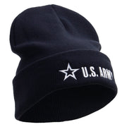 Licensed US Army Star Embroidered 12 Inch Long Knitted Beanie - Navy OSFM