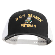 Licensed US Navy Seabee Veteran Embroidered Flexfit 2 Tone Mesh Cap - Black-White OSFM