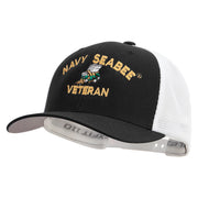 Licensed US Navy Seabee Veteran Embroidered Flexfit 2 Tone Mesh Cap - Black-White OSFM