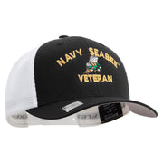 Licensed US Navy Seabee Veteran Embroidered Flexfit 2 Tone Mesh Cap - Black-White OSFM