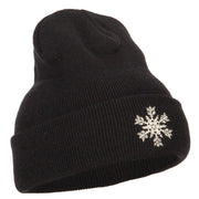 Glitter Snowflake Embroidered Knitted Long Beanie