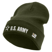 Licensed US Army Star Embroidered 12 Inch Long Knitted Beanie - Olive OSFM
