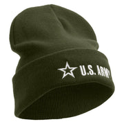 Licensed US Army Star Embroidered 12 Inch Long Knitted Beanie - Olive OSFM