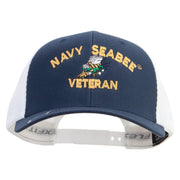 Licensed US Navy Seabee Veteran Embroidered Flexfit 2 Tone Mesh Cap - Navy-White OSFM
