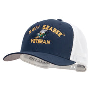 Licensed US Navy Seabee Veteran Embroidered Flexfit 2 Tone Mesh Cap - Navy-White OSFM