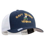 Licensed US Navy Seabee Veteran Embroidered Flexfit 2 Tone Mesh Cap - Navy-White OSFM