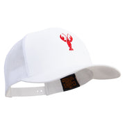 Red Crayfish Embroidered Retro Trucker Cap - White OSFM