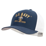 Licensed US Navy USN CPO Retired Embroidered Flexfit 2 Tone Mesh Cap - Navy-White OSFM