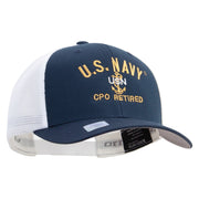 Licensed US Navy USN CPO Retired Embroidered Flexfit 2 Tone Mesh Cap - Navy-White OSFM