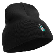 Switzerland Edelweiss Flower Embroidered 8 Inch Short Beanie - Black OSFM