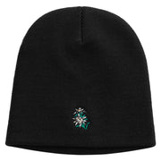 Switzerland Edelweiss Flower Embroidered 8 Inch Short Beanie - Black OSFM