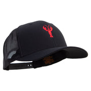 Red Crayfish Embroidered Retro Trucker Cap - Black OSFM