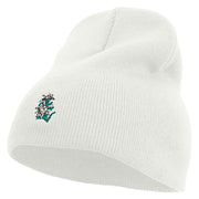 Switzerland Edelweiss Flower Embroidered 8 Inch Short Beanie - White OSFM