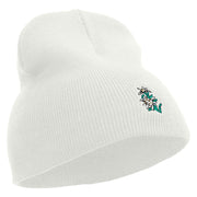 Switzerland Edelweiss Flower Embroidered 8 Inch Short Beanie - White OSFM