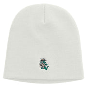 Switzerland Edelweiss Flower Embroidered 8 Inch Short Beanie - White OSFM