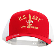 Licensed US Navy USN CPO Retired Embroidered Flexfit 2 Tone Mesh Cap - Red-White OSFM