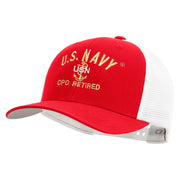 Licensed US Navy USN CPO Retired Embroidered Flexfit 2 Tone Mesh Cap - Red-White OSFM