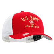 Licensed US Navy USN CPO Retired Embroidered Flexfit 2 Tone Mesh Cap - Red-White OSFM