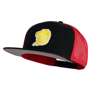 Gold Lion Iron on Patched Mesh Premium Snapback Flat Bill Cap - Black-Red OSFM