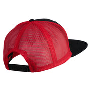 Gold Lion Iron on Patched Mesh Premium Snapback Flat Bill Cap - Black-Red OSFM