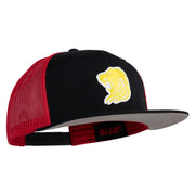 Gold Lion Iron on Patched Mesh Premium Snapback Flat Bill Cap - Black-Red OSFM