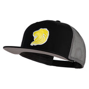 Gold Lion Iron on Patched Mesh Premium Snapback Flat Bill Cap