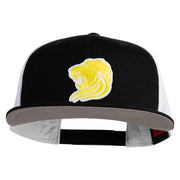 Gold Lion Iron on Patched Mesh Premium Snapback Flat Bill Cap - White-Black OSFM