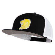 Gold Lion Iron on Patched Mesh Premium Snapback Flat Bill Cap - White-Black OSFM