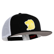 Gold Lion Iron on Patched Mesh Premium Snapback Flat Bill Cap - White-Black OSFM